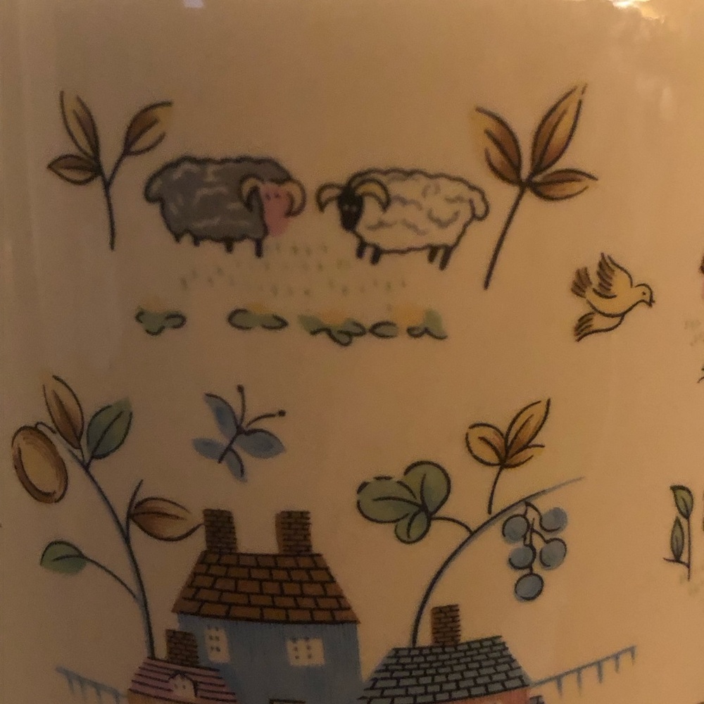 Stoneware by Pomerantz Coffee Mug Cream farm Scenes Pigs Sheep Cow Farmer Wife - Picture 11 of 12